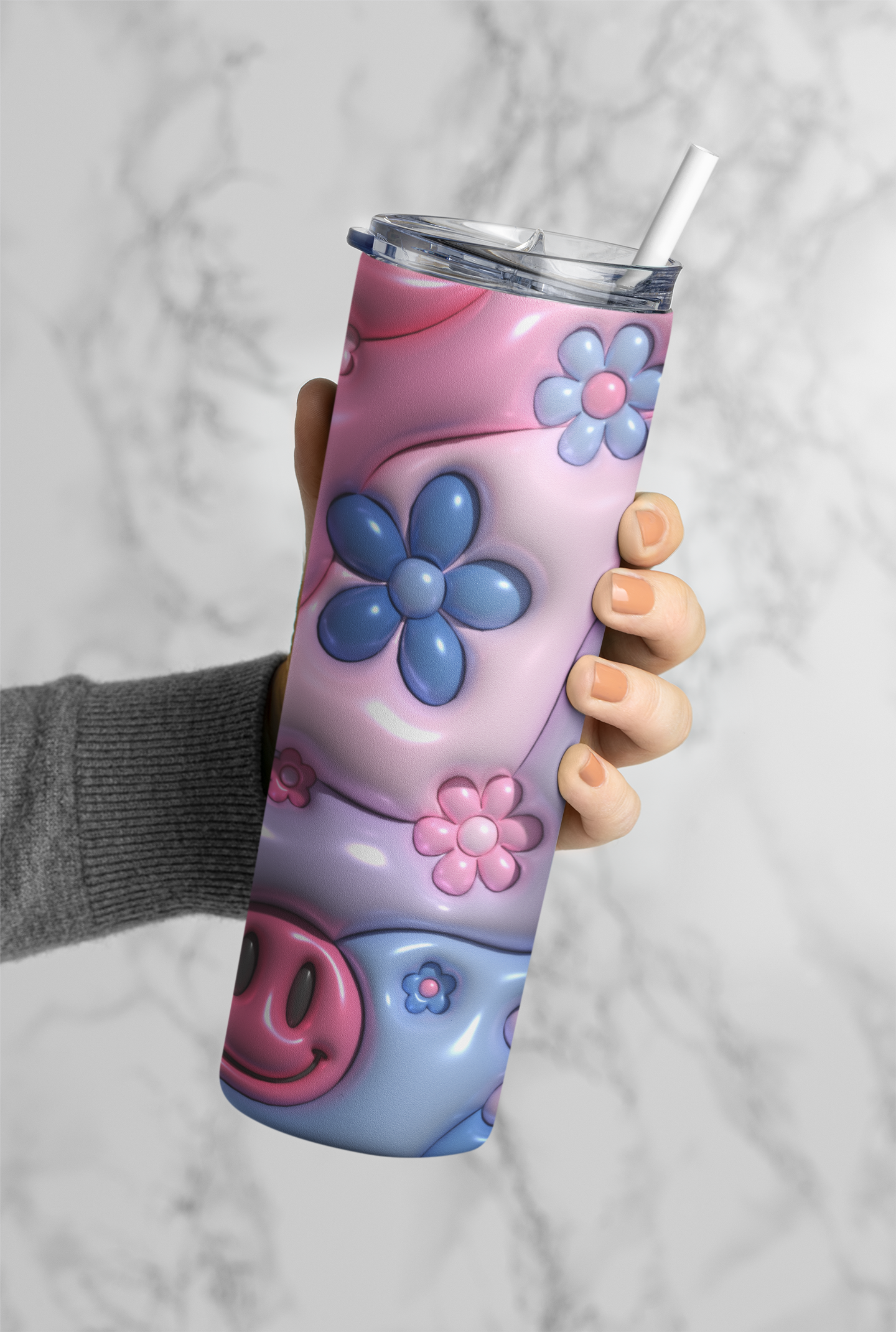 Retro Smiley Floral 20 oz Stainless-Steel Skinny Tumbler
