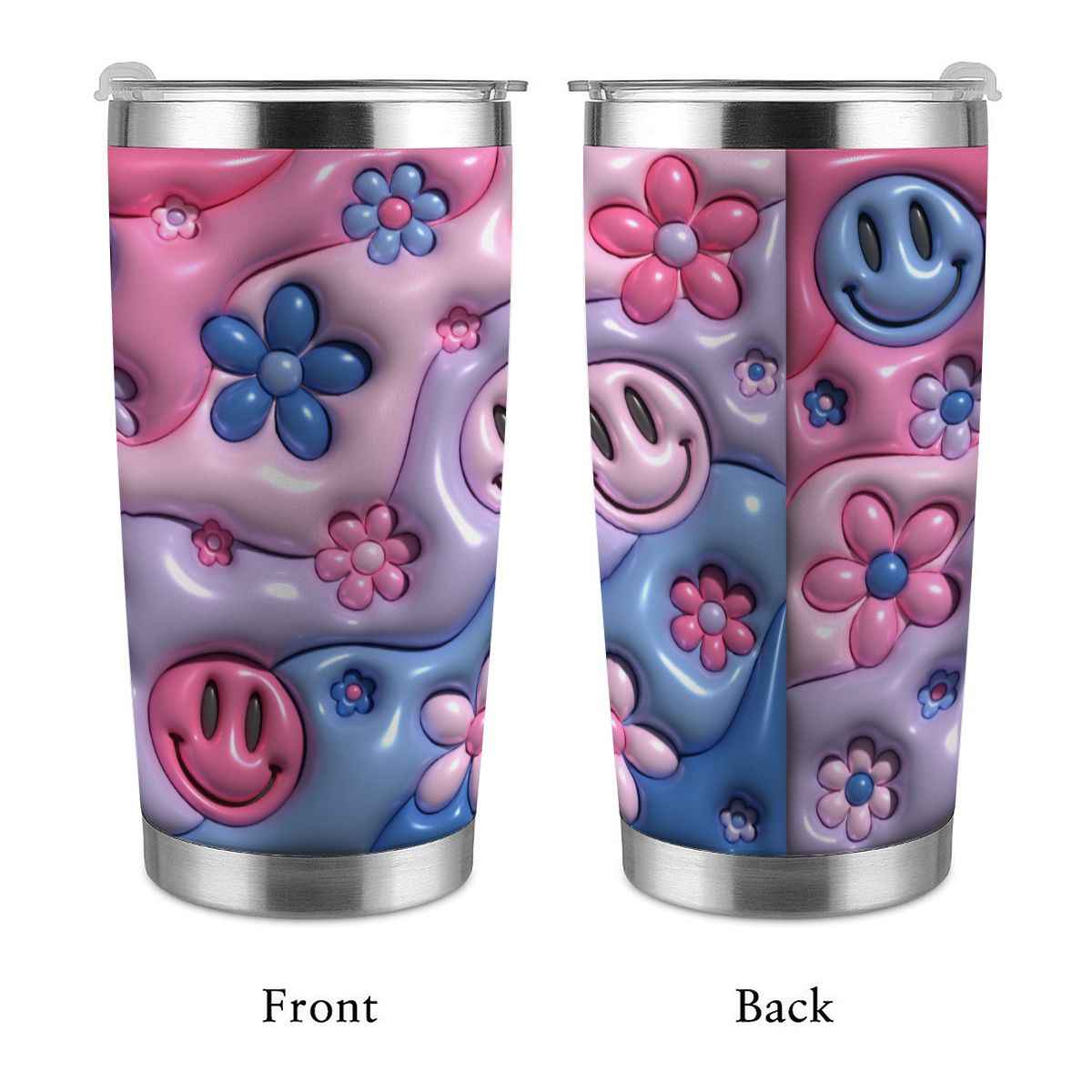 20oz Tumbler with Lid and Straw (Made in USA) Inflated Smiley Floral 20oz Tumbler