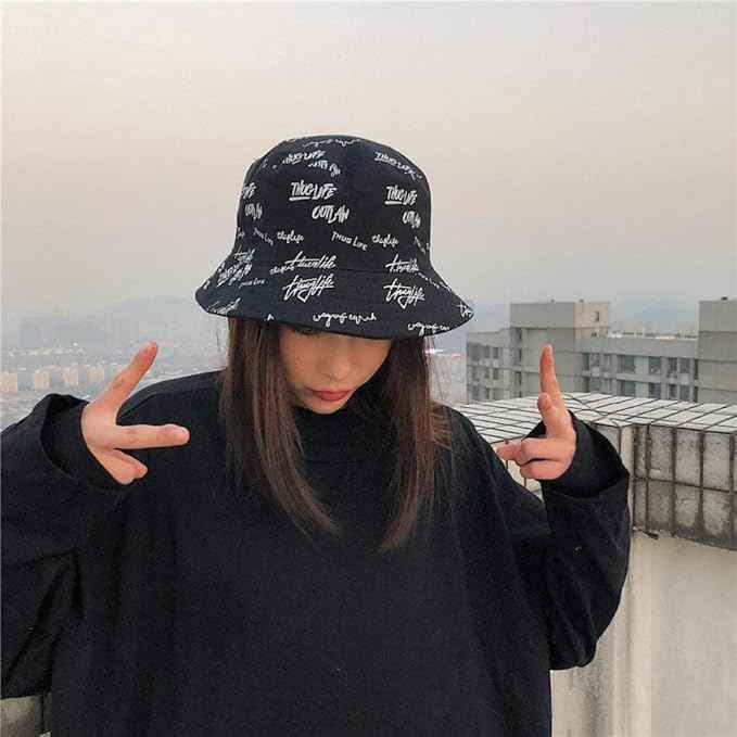 Double-Sided Bucket Hat Men Women Reversible Embroidery Fisherman Cap Solid Color Letter Print Couple Sun Hats