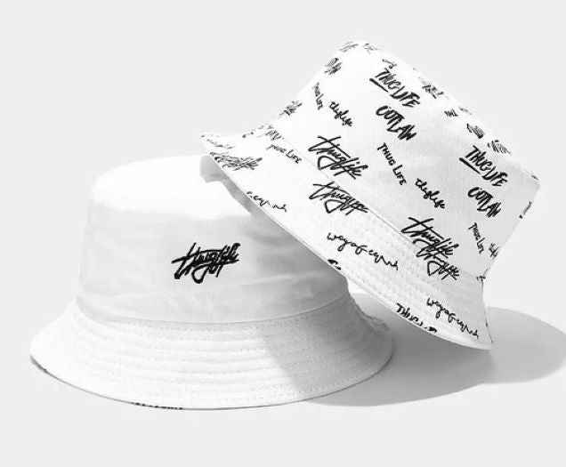 Double-Sided Bucket Hat Men Women Reversible Embroidery Fisherman Cap Solid Color Letter Print Couple Sun Hats