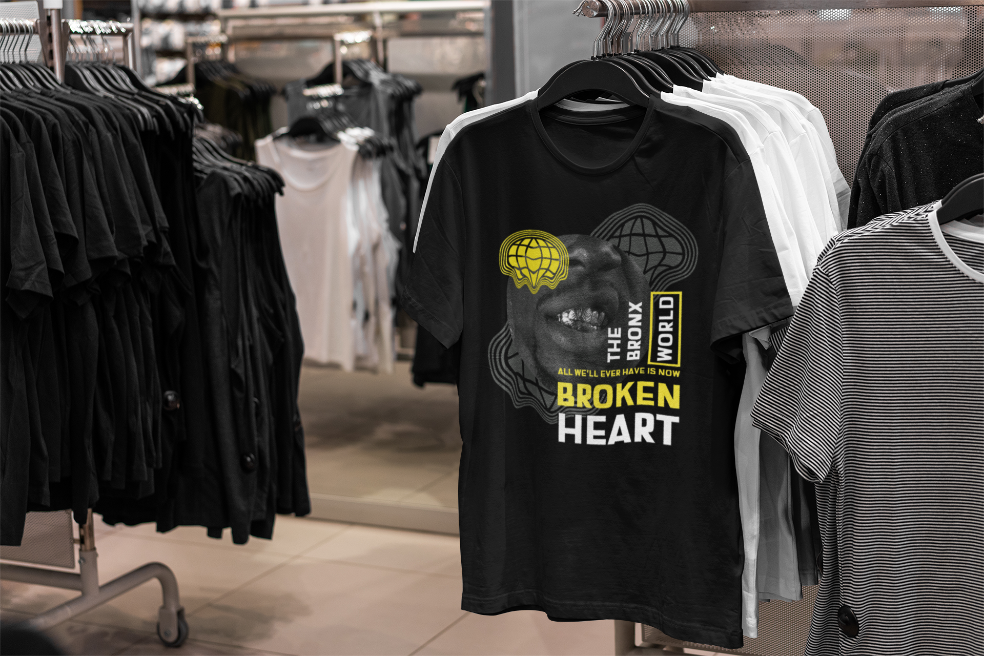 Broken Heart World Graphic T-Shirt, Black Cotton, Vintage Style
