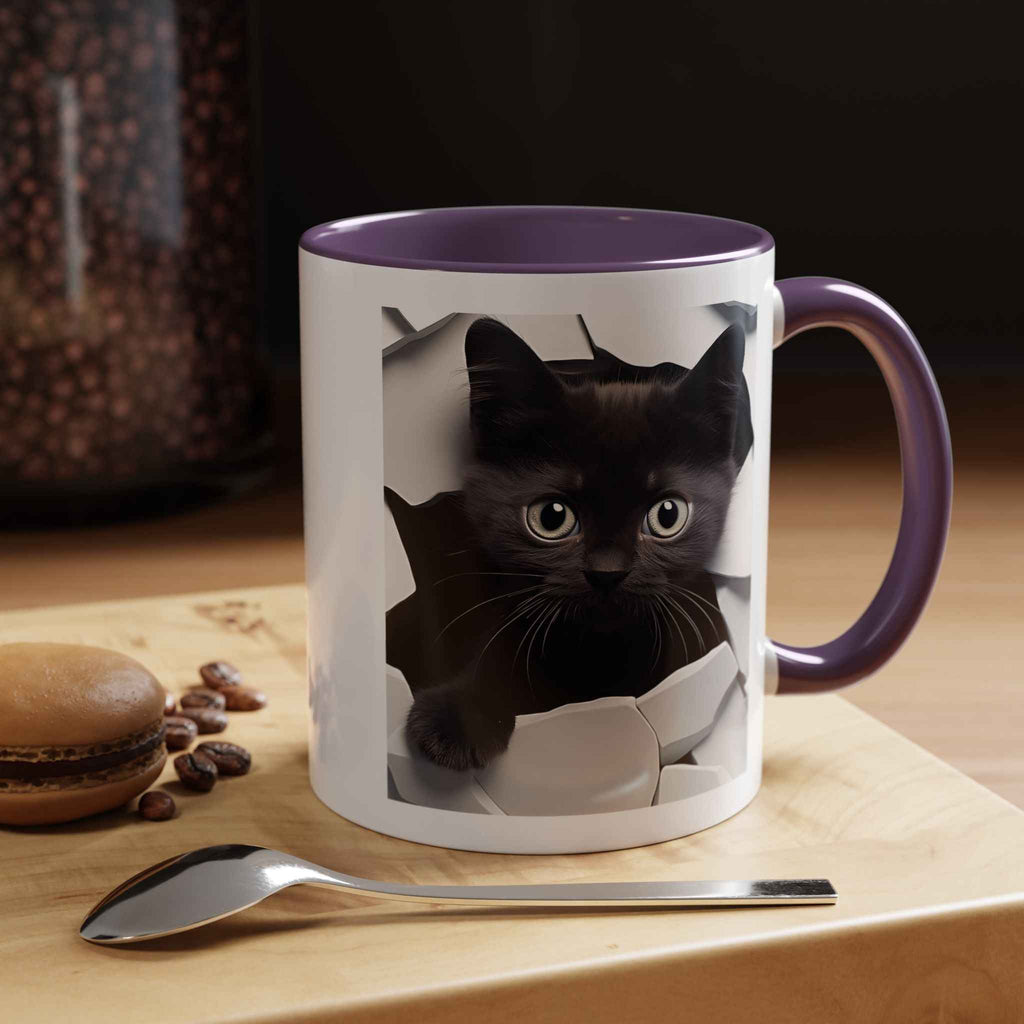 Black Kitten Peek Coffee Mug – Cute Cat Accent Mug (11/15oz)
