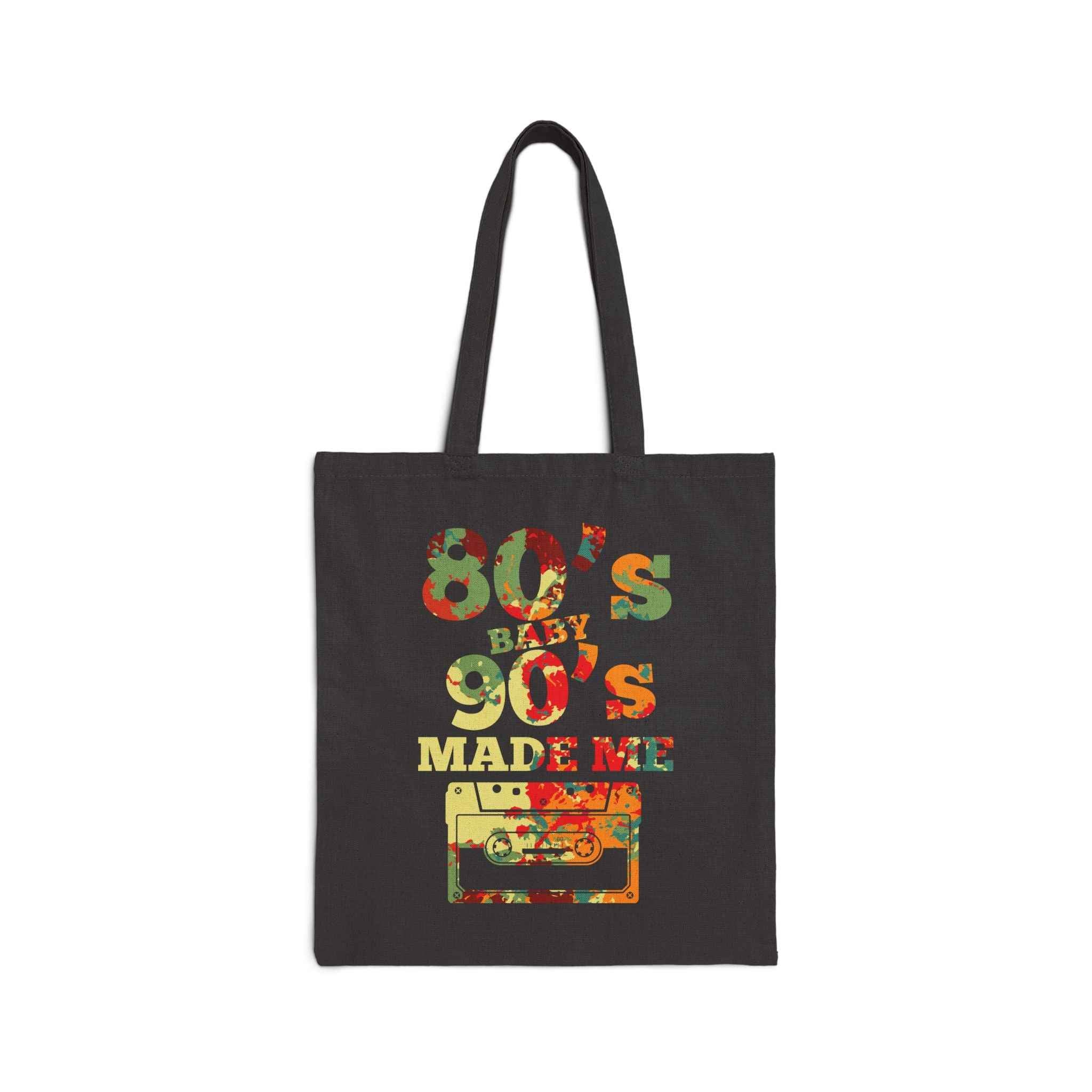 Retro 80s & 90s Tote Bag - '80s Baby 90's Made Me' Vintage Cassette Canvas Tote