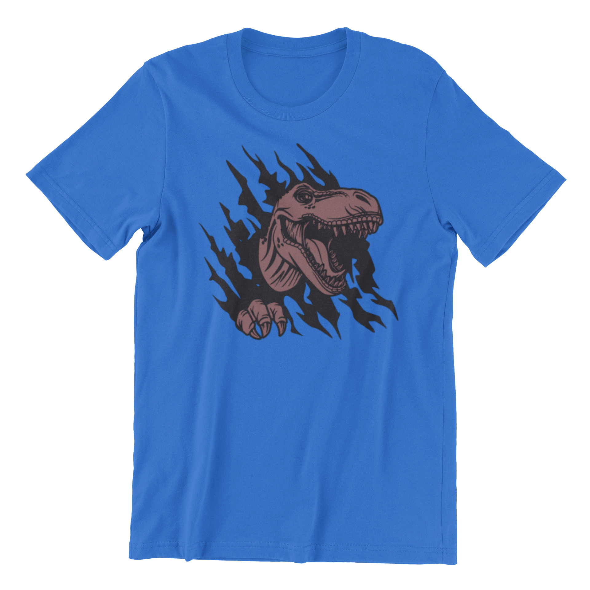 3D T-Rex Breakthrough Graphic T-Shirt, Bright Blue, Short Sleeve, Dinosaur Theme (X-Large)