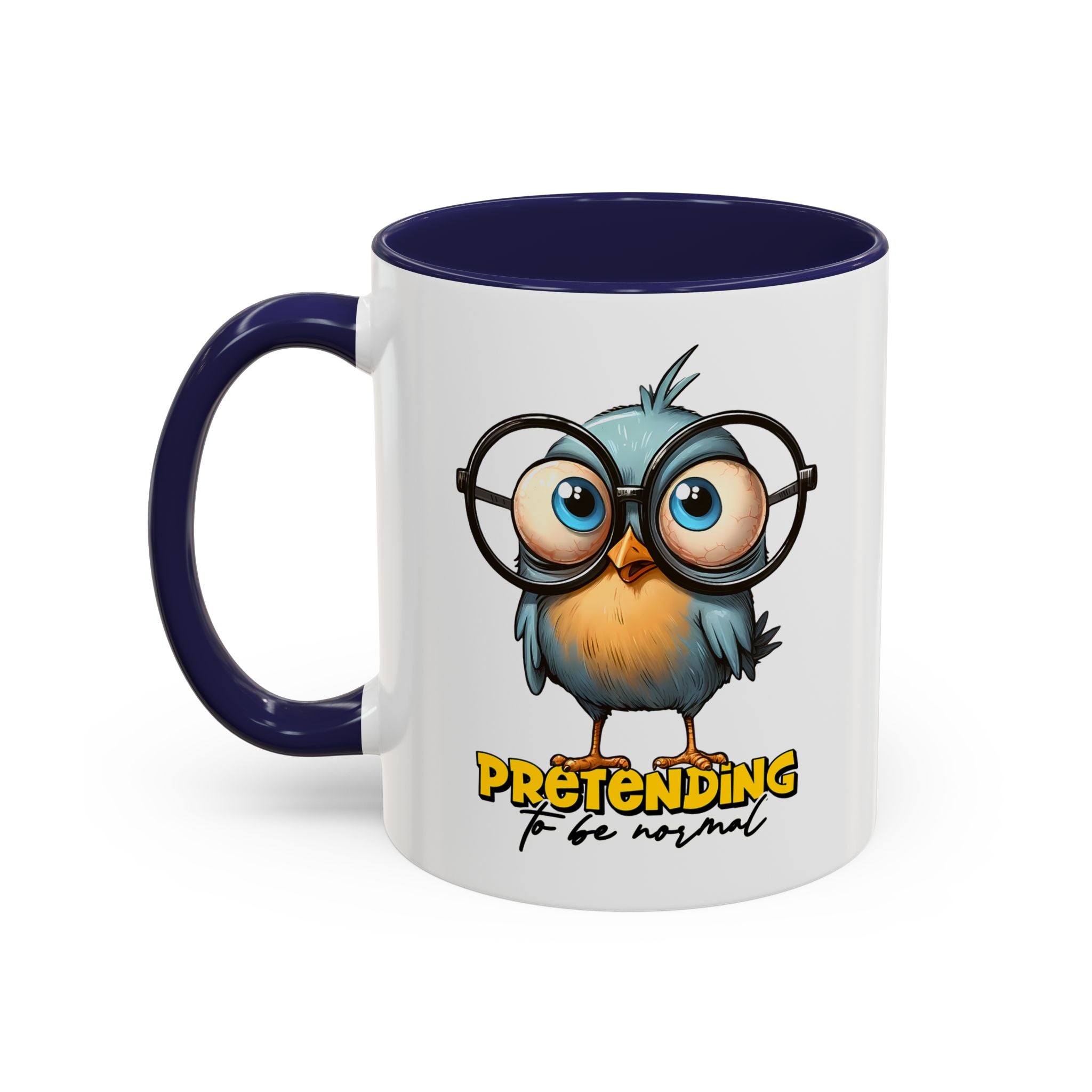Cute Owl "Pretending to Be Normal" Accent Coffee Mug — Funny Gift for Introverts & Bird Lovers