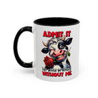 Mug with a cow design and text on a white background