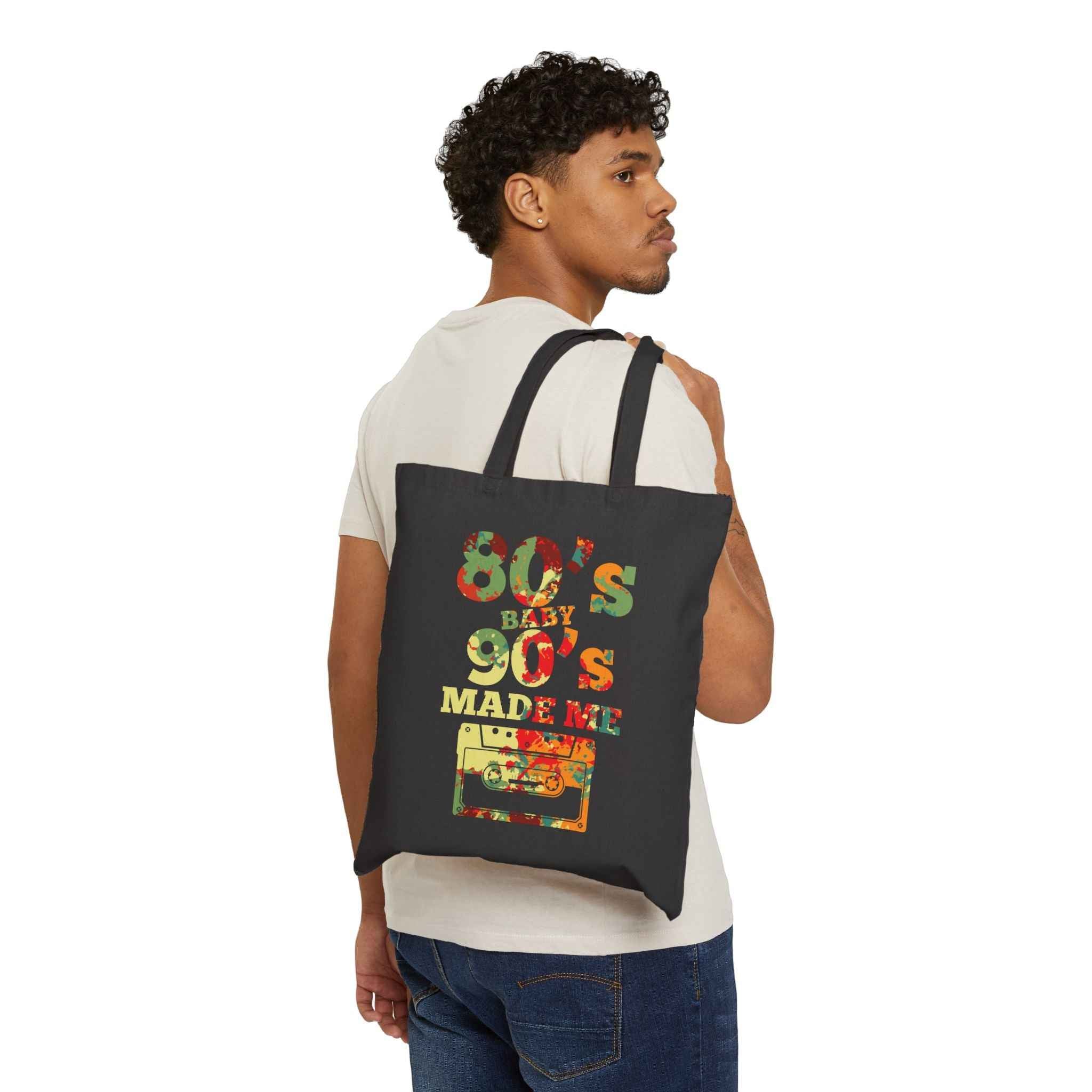 Retro 80s & 90s Tote Bag - '80s Baby 90's Made Me' Vintage Cassette Canvas Tote