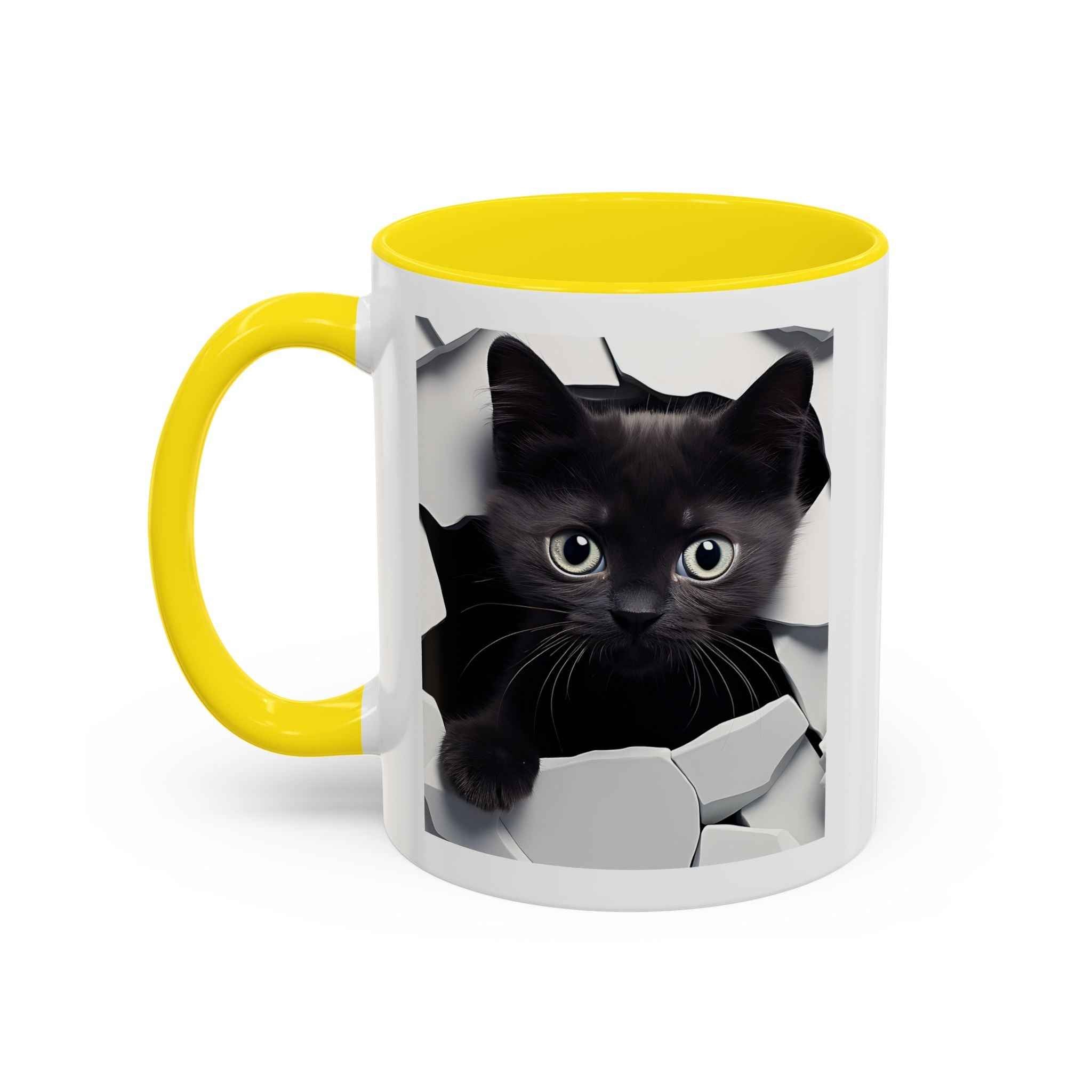 Black Kitten Peek Coffee Mug – Cute Cat Accent Mug (11/15oz)