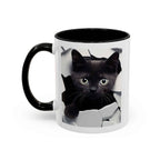 Black Kitten Peek Coffee Mug – Cute Cat Accent Mug (11/15oz)