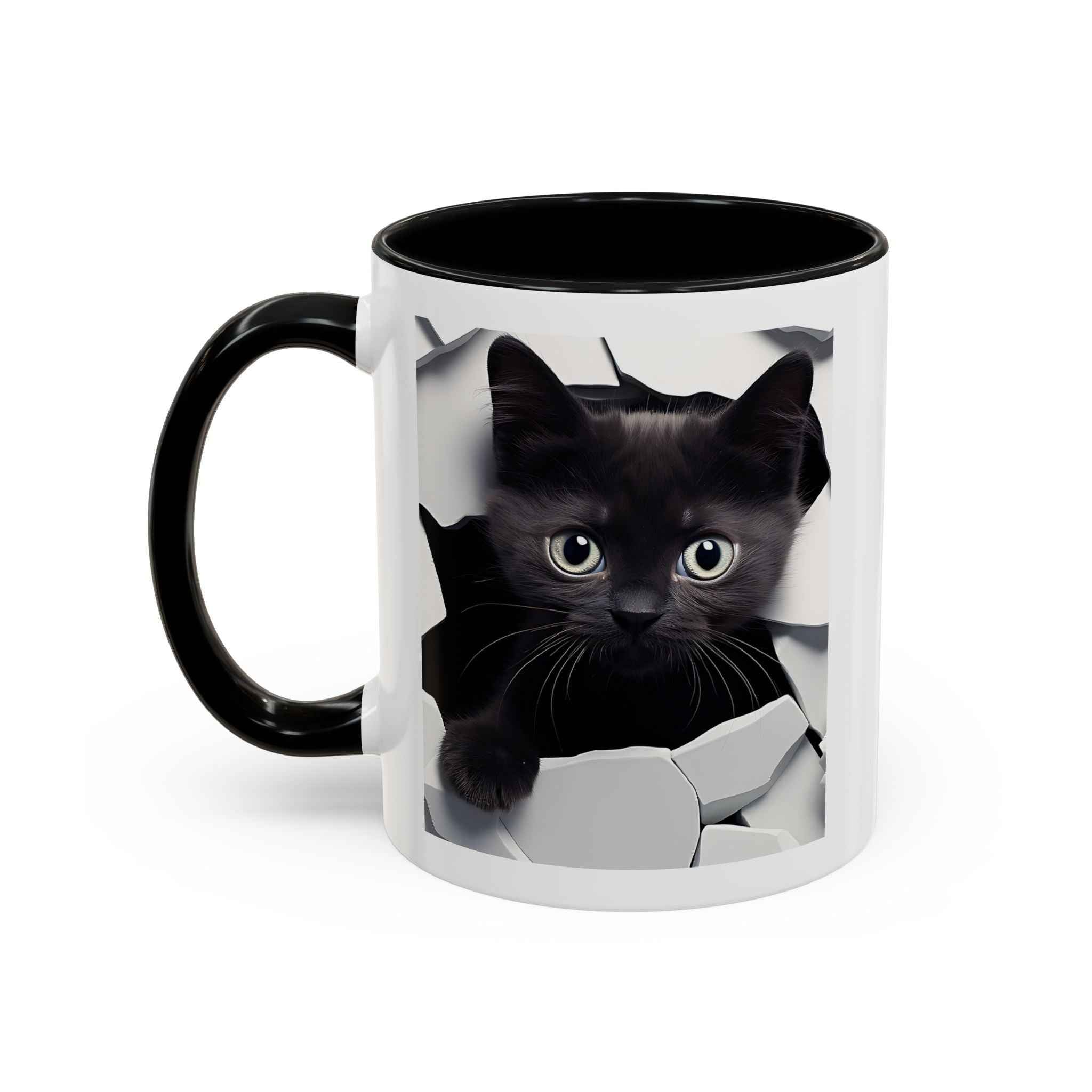 Black Kitten Peek Coffee Mug – Cute Cat Accent Mug (11/15oz)
