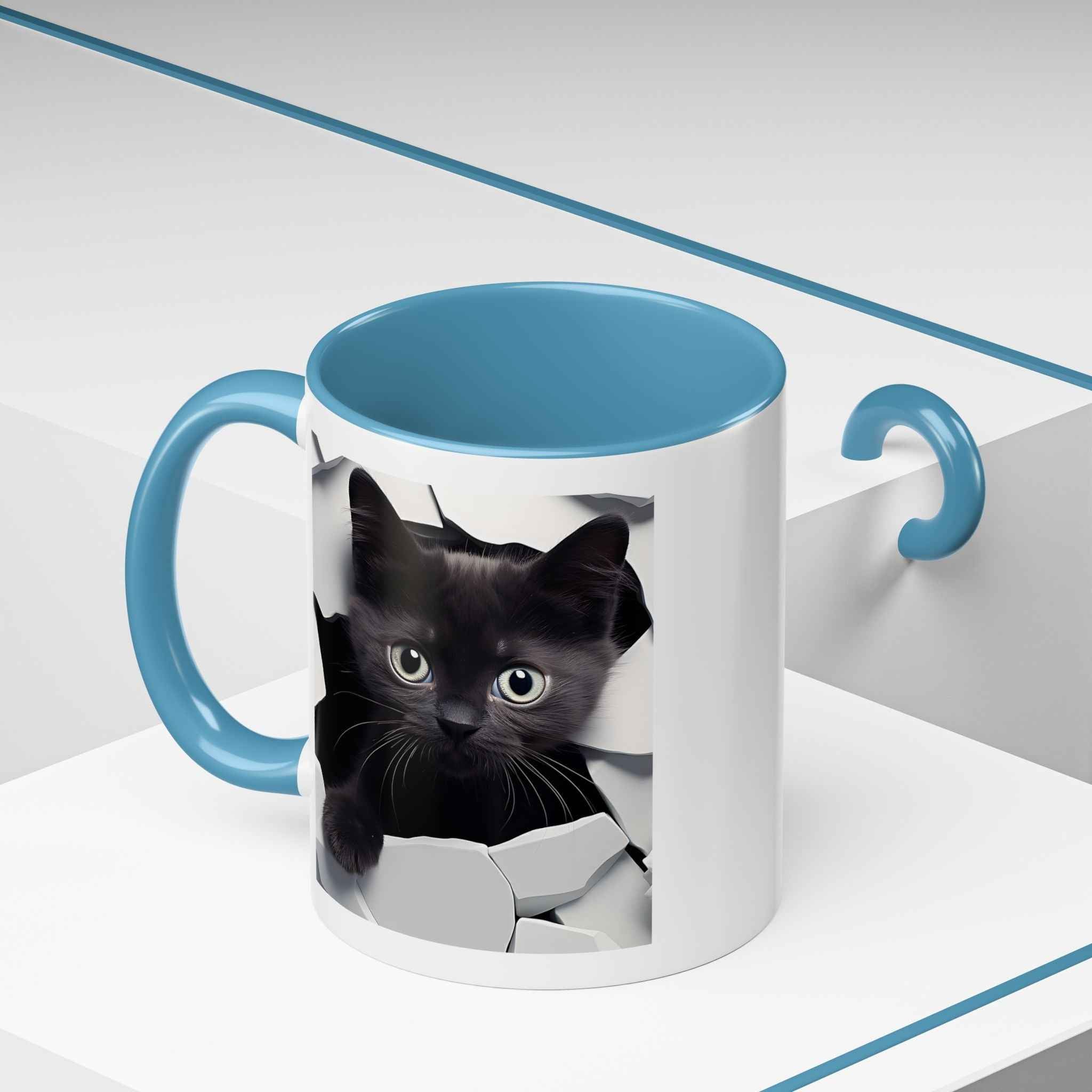 Black Kitten Peek Coffee Mug – Cute Cat Accent Mug (11/15oz)