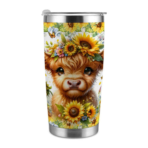 20oz Tumbler with Lid and Straw (Made in USA) baby highland cow sunflowers 20 oz
