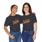 Two people wearing black t-shirts with McLaren car designs on a white background
