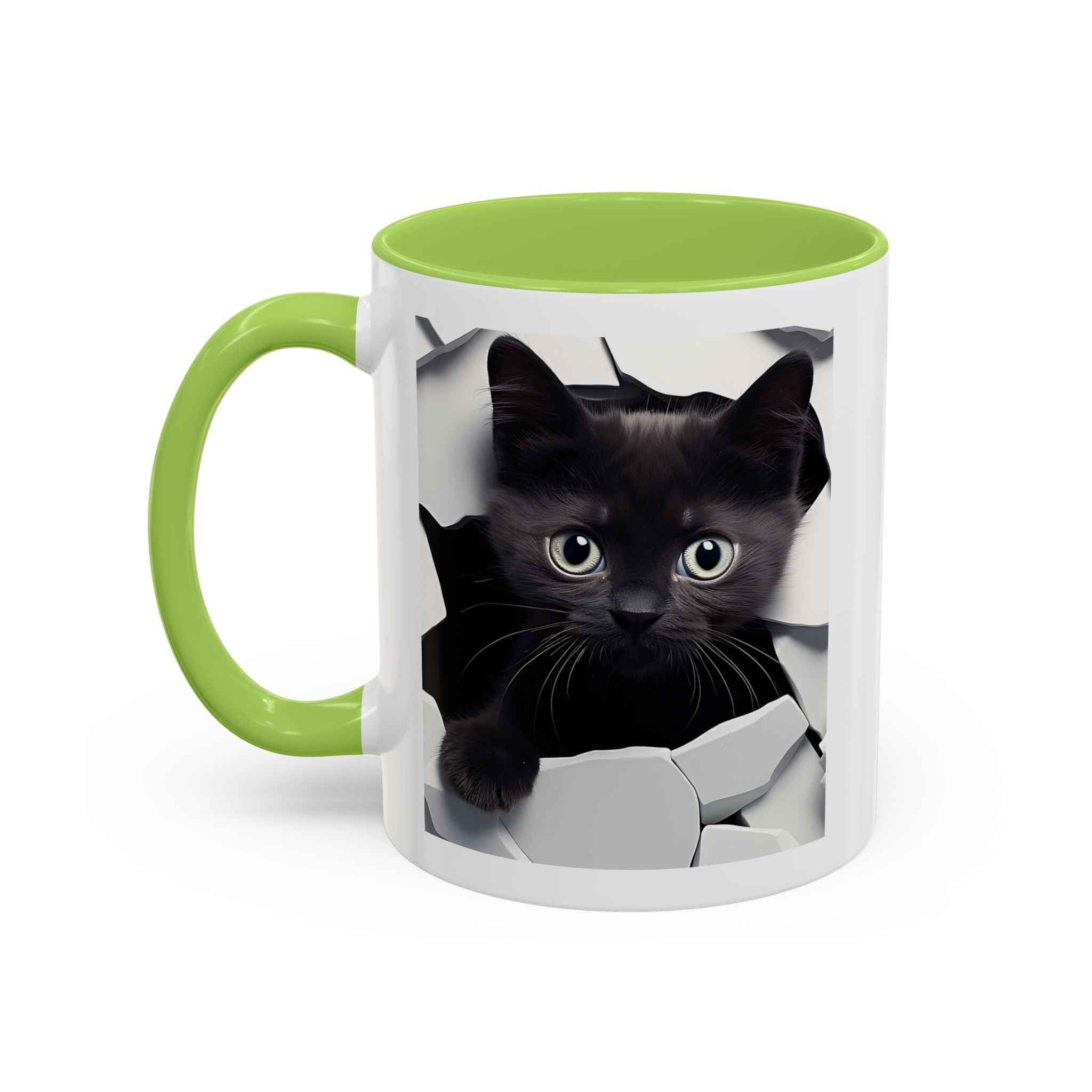Black Kitten Peek Coffee Mug – Cute Cat Accent Mug (11/15oz)