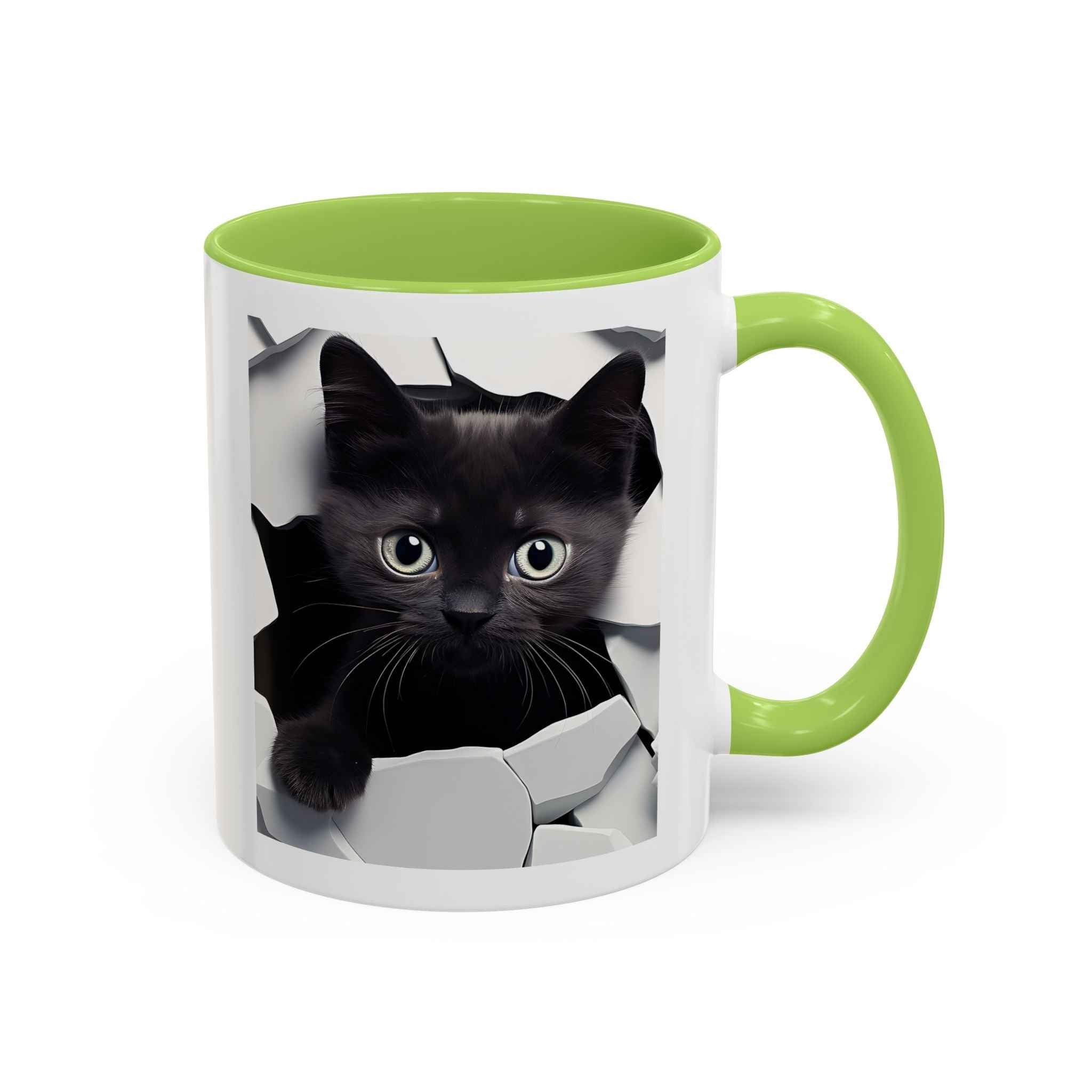 Black Kitten Peek Coffee Mug – Cute Cat Accent Mug (11/15oz)