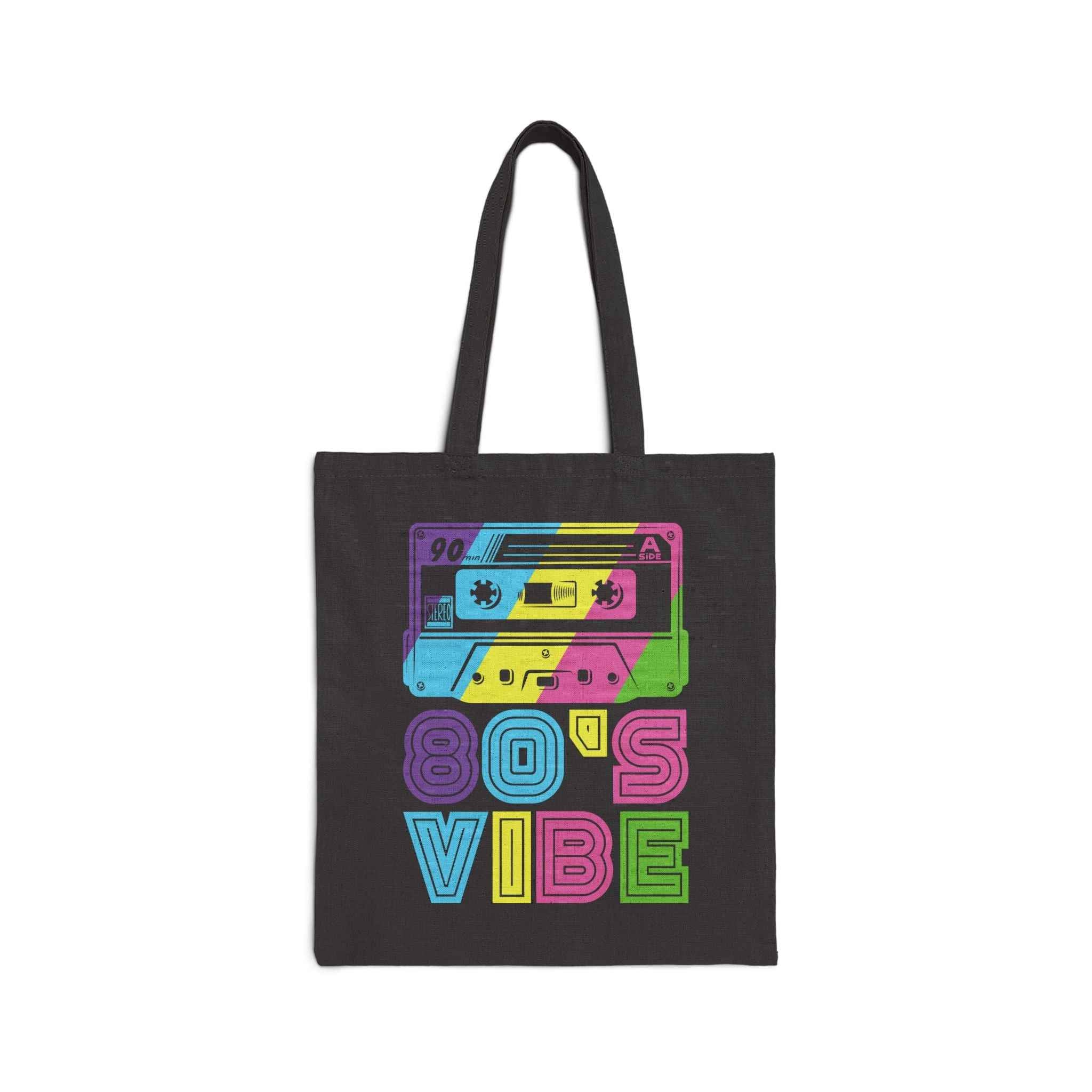 80's Vibe Retro Cassette Tote Bag — Neon 1980s Music Canvas Tote
