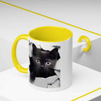 Black Kitten Peek Coffee Mug – Cute Cat Accent Mug (11/15oz)