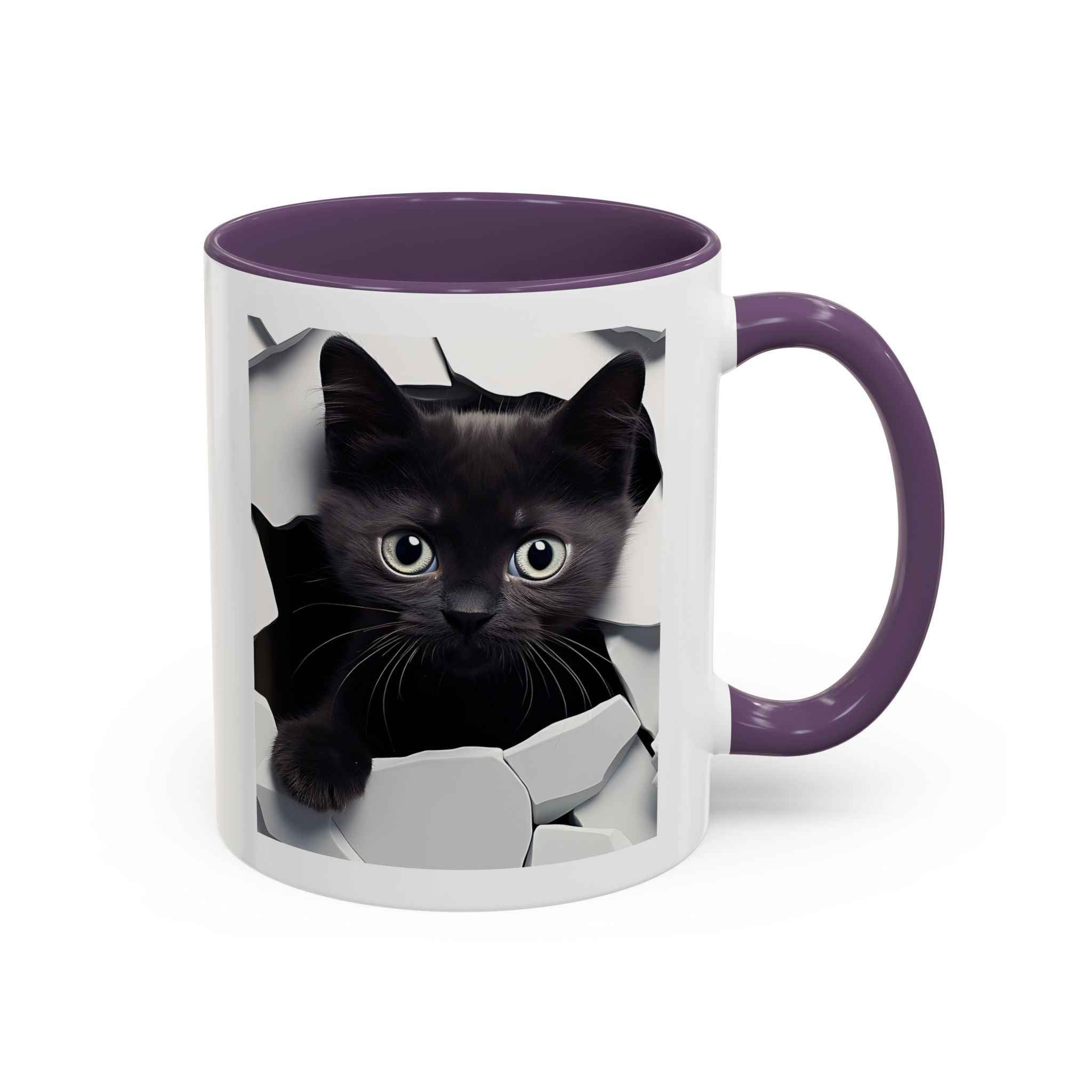 Black Kitten Peek Coffee Mug – Cute Cat Accent Mug (11/15oz)