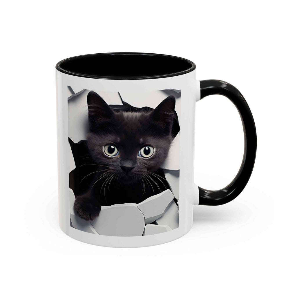 Black Kitten Peek Coffee Mug – Cute Cat Accent Mug (11/15oz)