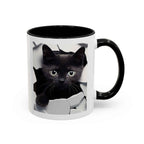 Black Kitten Peek Coffee Mug – Cute Cat Accent Mug (11/15oz)