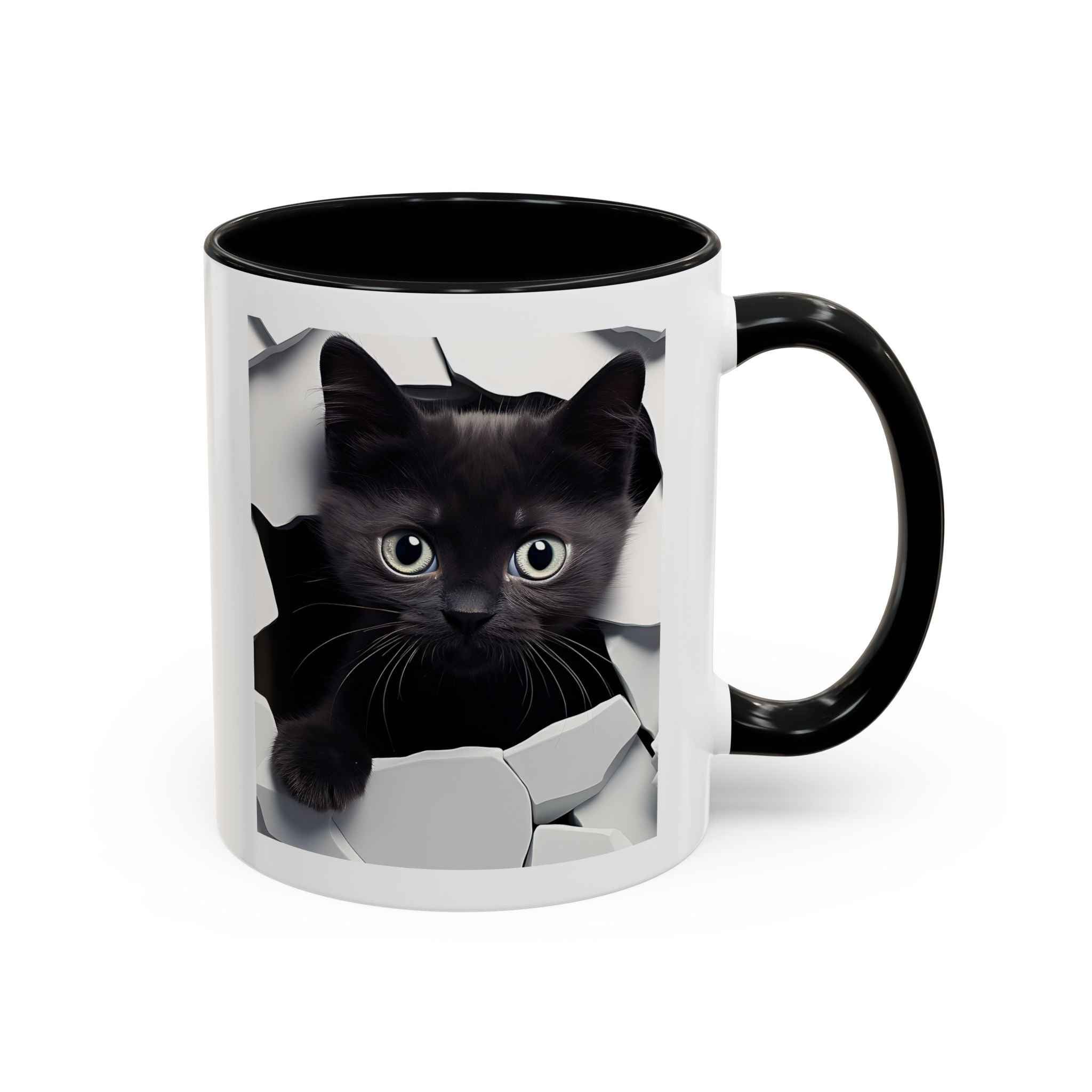 Black Kitten Peek Coffee Mug – Cute Cat Accent Mug (11/15oz)