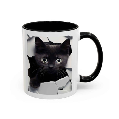 Black Kitten Peek Coffee Mug – Cute Cat Accent Mug (11oz)