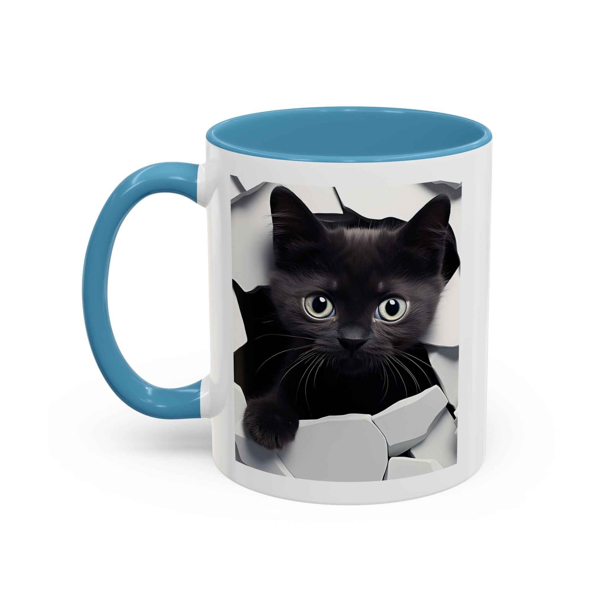Black Kitten Peek Coffee Mug – Cute Cat Accent Mug (11/15oz)
