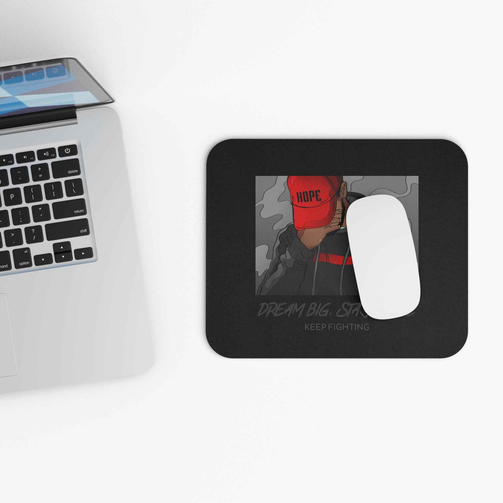 Hope Cap Illustration Mouse Pad — "Dream Big. Stay Woke. Keep Fighting" Desk Mat