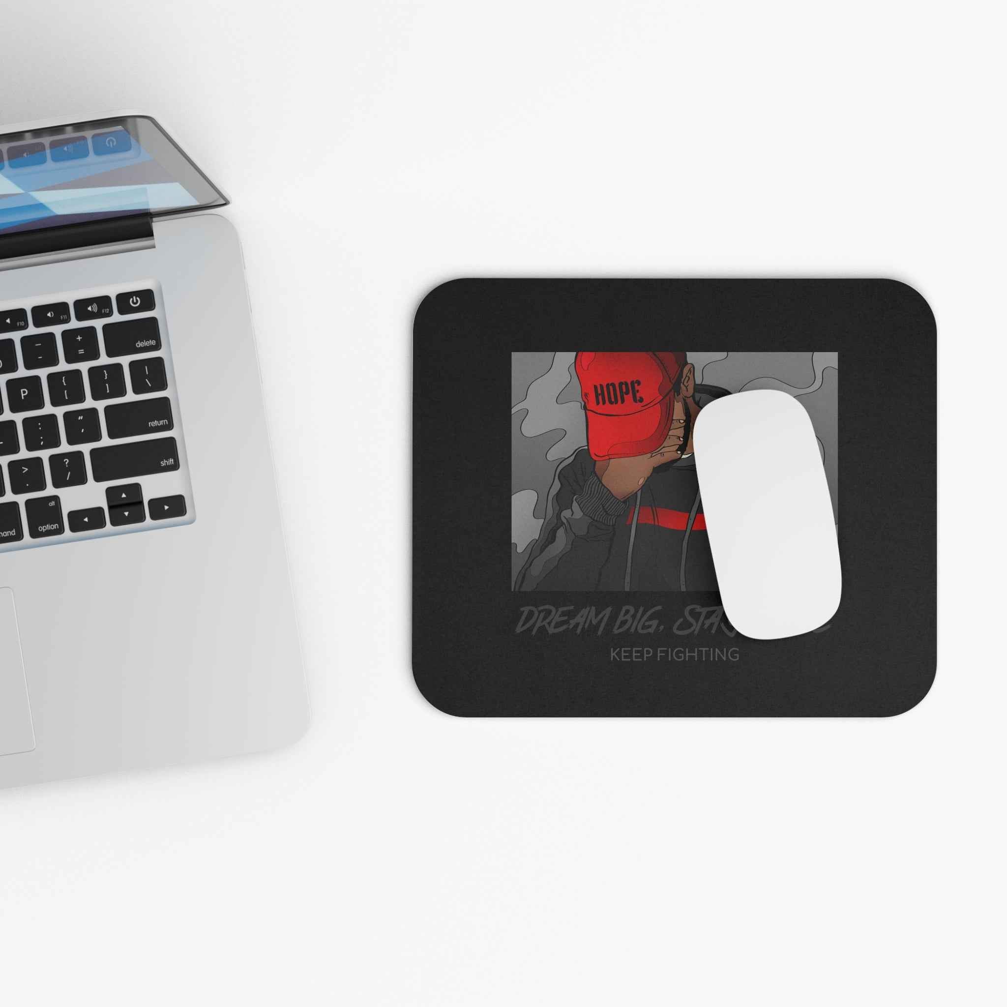 Hope Cap Illustration Mouse Pad — "Dream Big. Stay Woke. Keep Fighting" Desk Mat