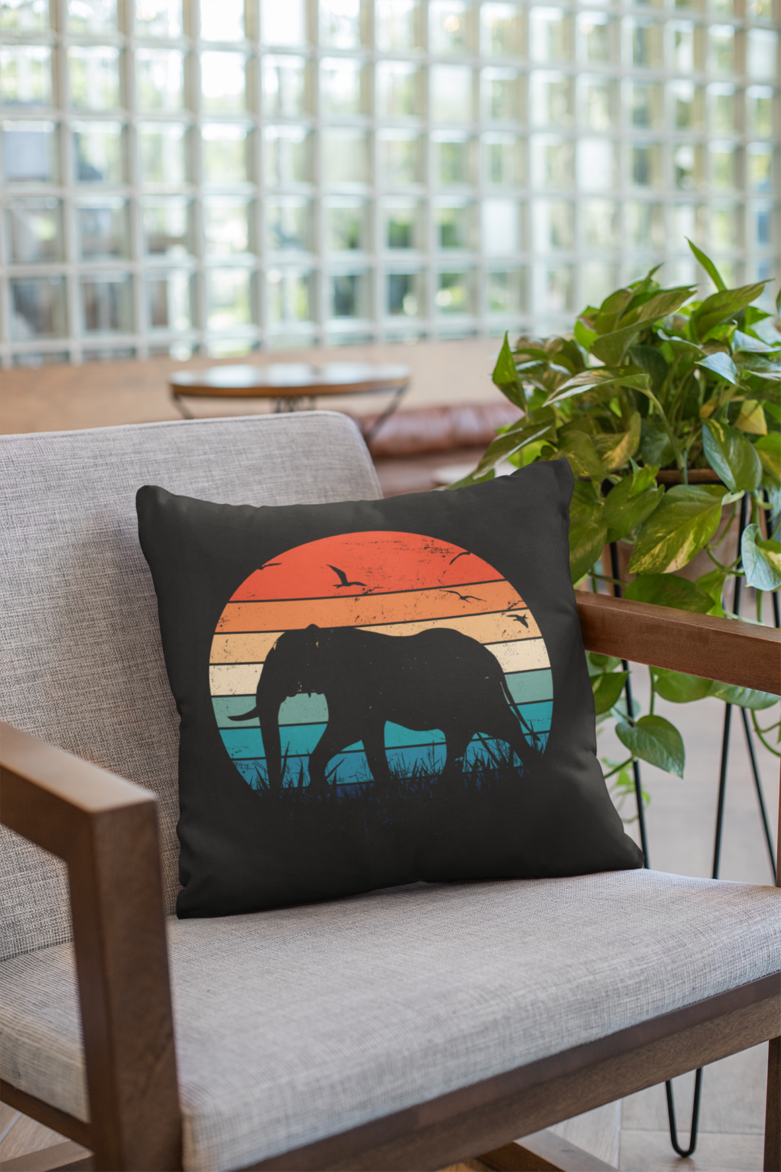 Elephant Sunset Decorative Throw Pillow with Insert, 20 x 20 inches, Black - AKC UNITED