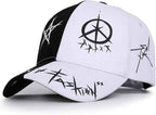 Black and White Color Matching Hat Pentagram Graffiti Baseball Cap Men and Women Summer Cap