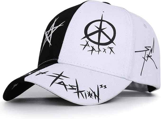 Black and White Color Matching Hat Pentagram Graffiti Baseball Cap Men and Women Summer Cap