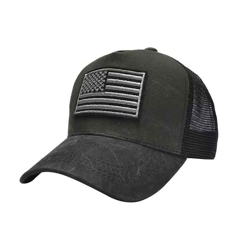 Embroider Flag Washed Baseball Cap, Cotton Trucker Hat