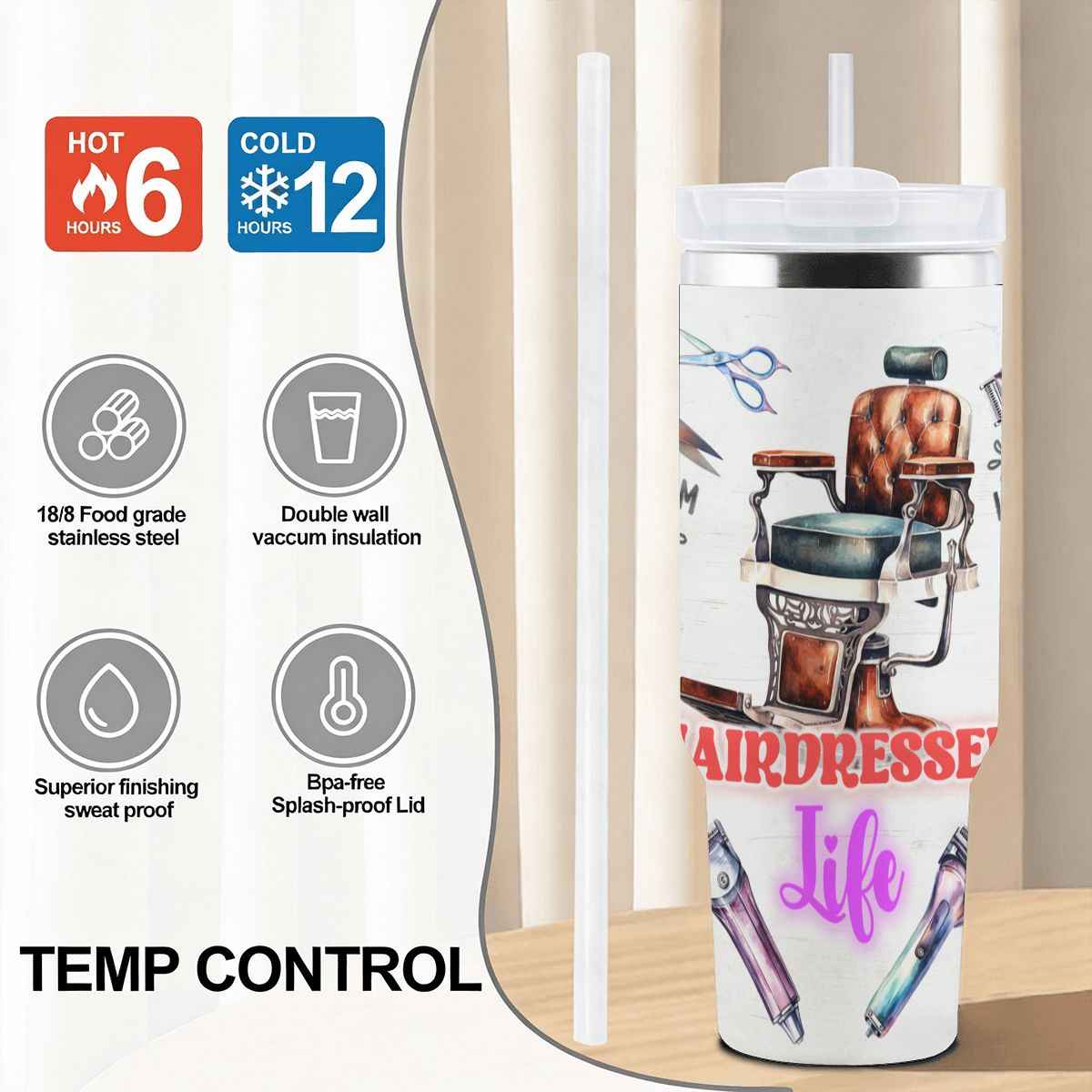 40oz Tumbler with Handle and Straw (Made in USA) Hairdresser