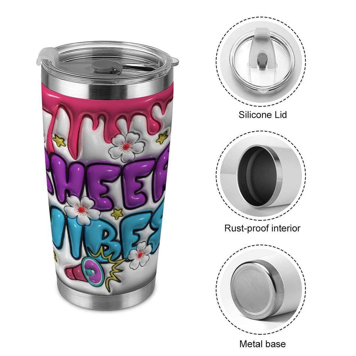 20oz Tumbler with Lid and Straw (Made in USA) Cheer Vibes