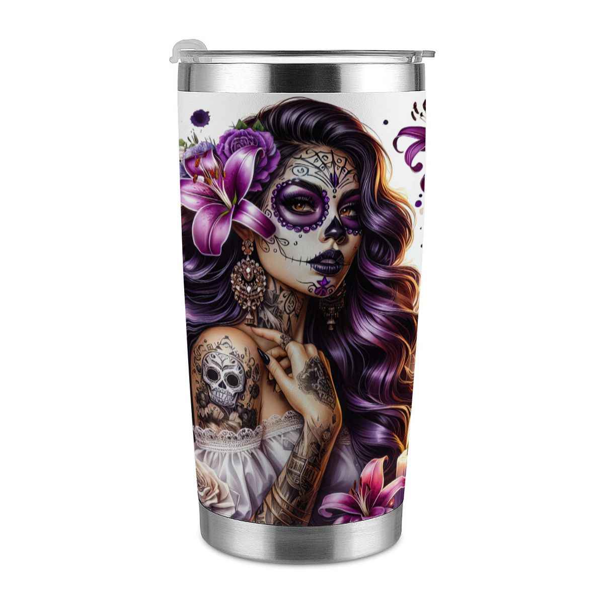 20oz Tumbler with Lid and Straw (Made in USA) Purple Day Of The Dead