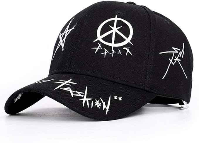 Black and White Color Matching Hat Pentagram Graffiti Baseball Cap Men and Women Summer Cap