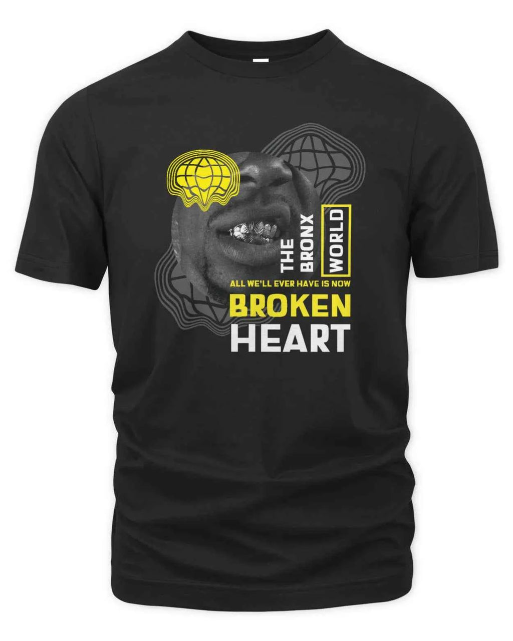 Bronx Broken Heart World Graphic T-Shirt, Black Cotton, Vintage Style