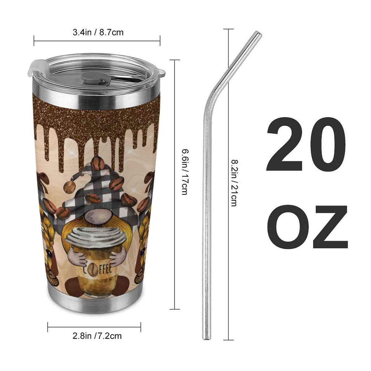 20oz Tumbler with Lid and Straw (Made in USA) stcoffeegnometumbler
