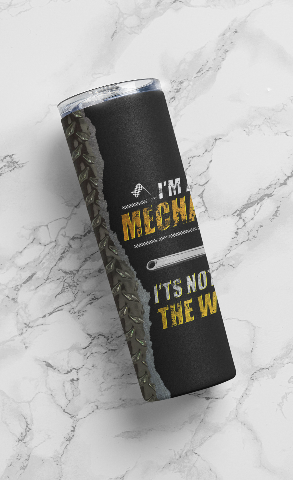 20 oz Stainless-Steel Skinny Tumbler, I'm a Mechanic, Black