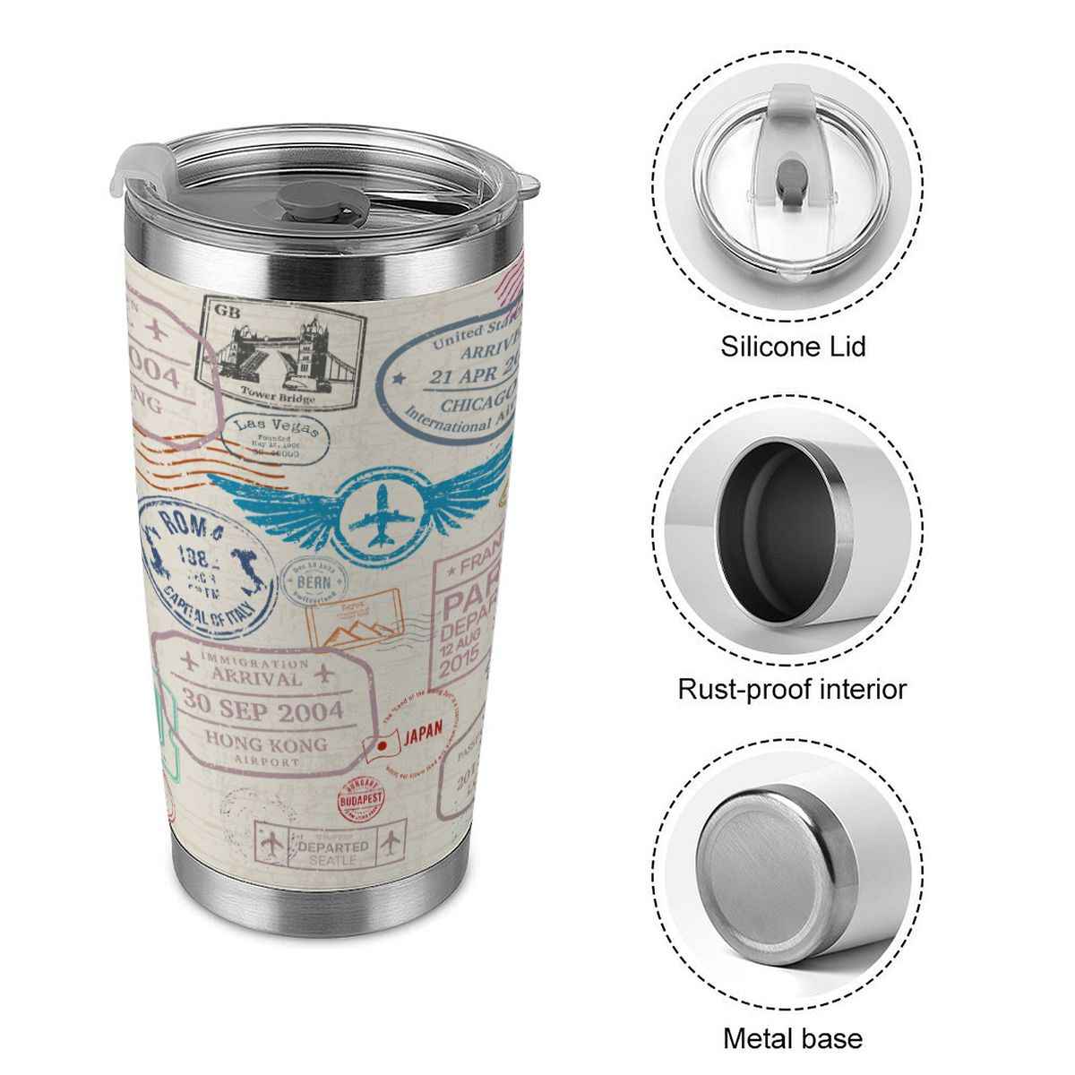 20oz Tumbler with Lid and Straw (Made in USA) 20oz Tumbler Travel Passport Stamp