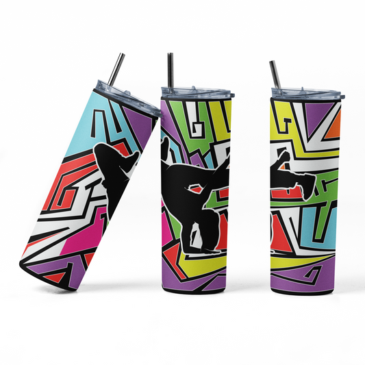 Retro Break Dance 20 oz Stainless-Steel Tumbler - Durable, Stylish Drinkware with Straw & Lid Included - Flasks
