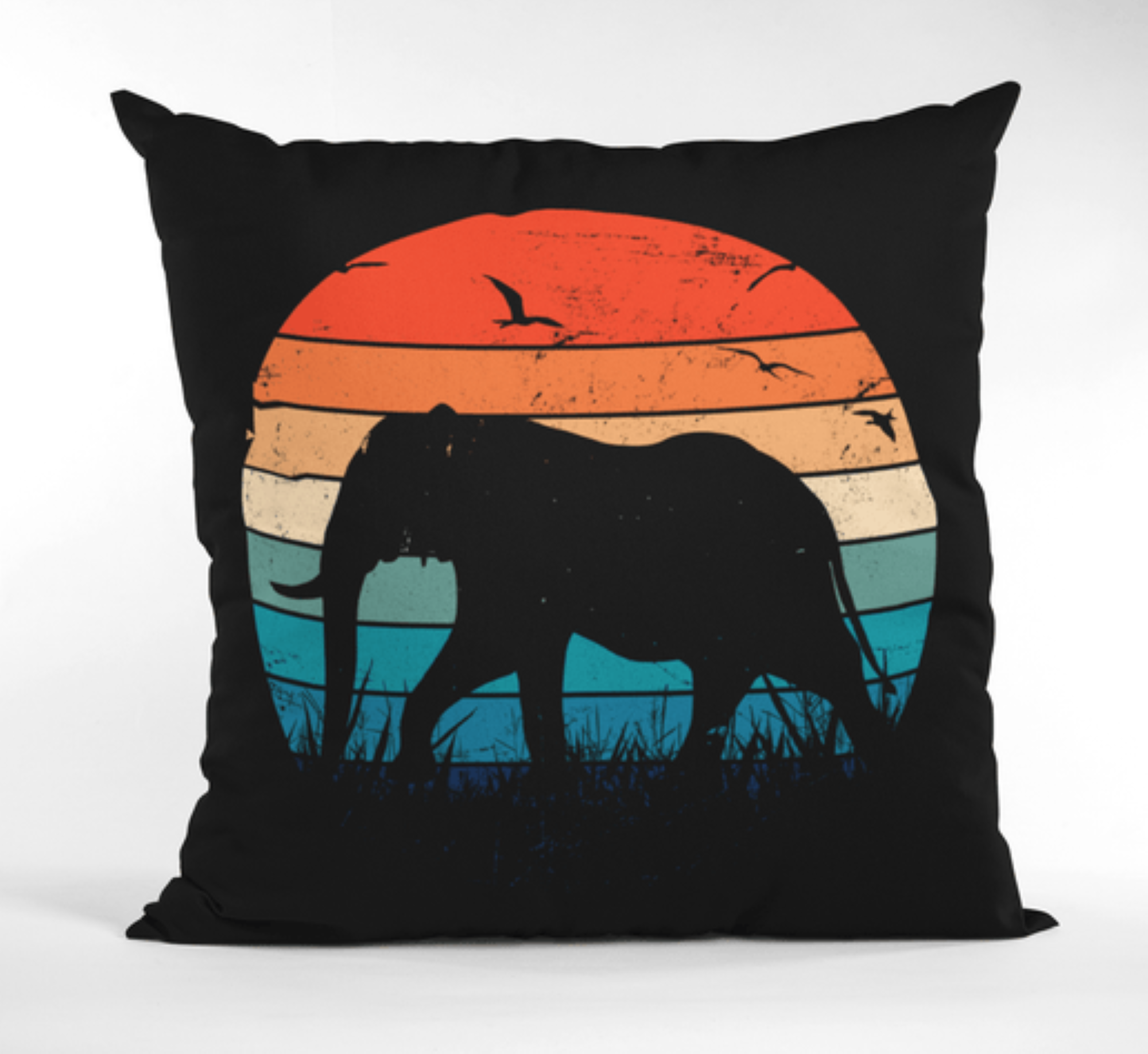 Elephant Sunset Decorative Throw Pillow with Insert, 20 x 20 inches, Black - AKC UNITED