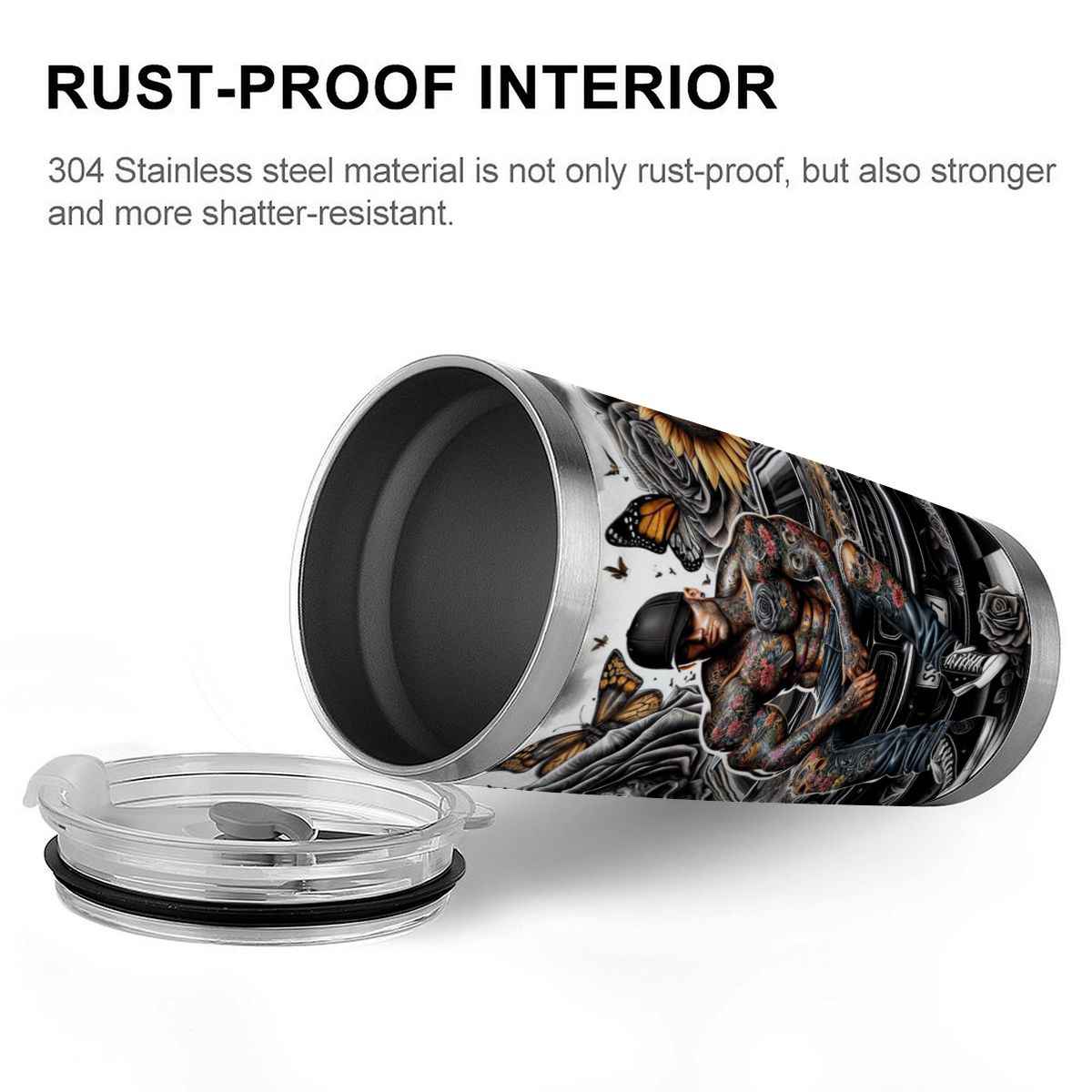 20oz Tumbler with Lid and Straw (Made in USA) tattoo man