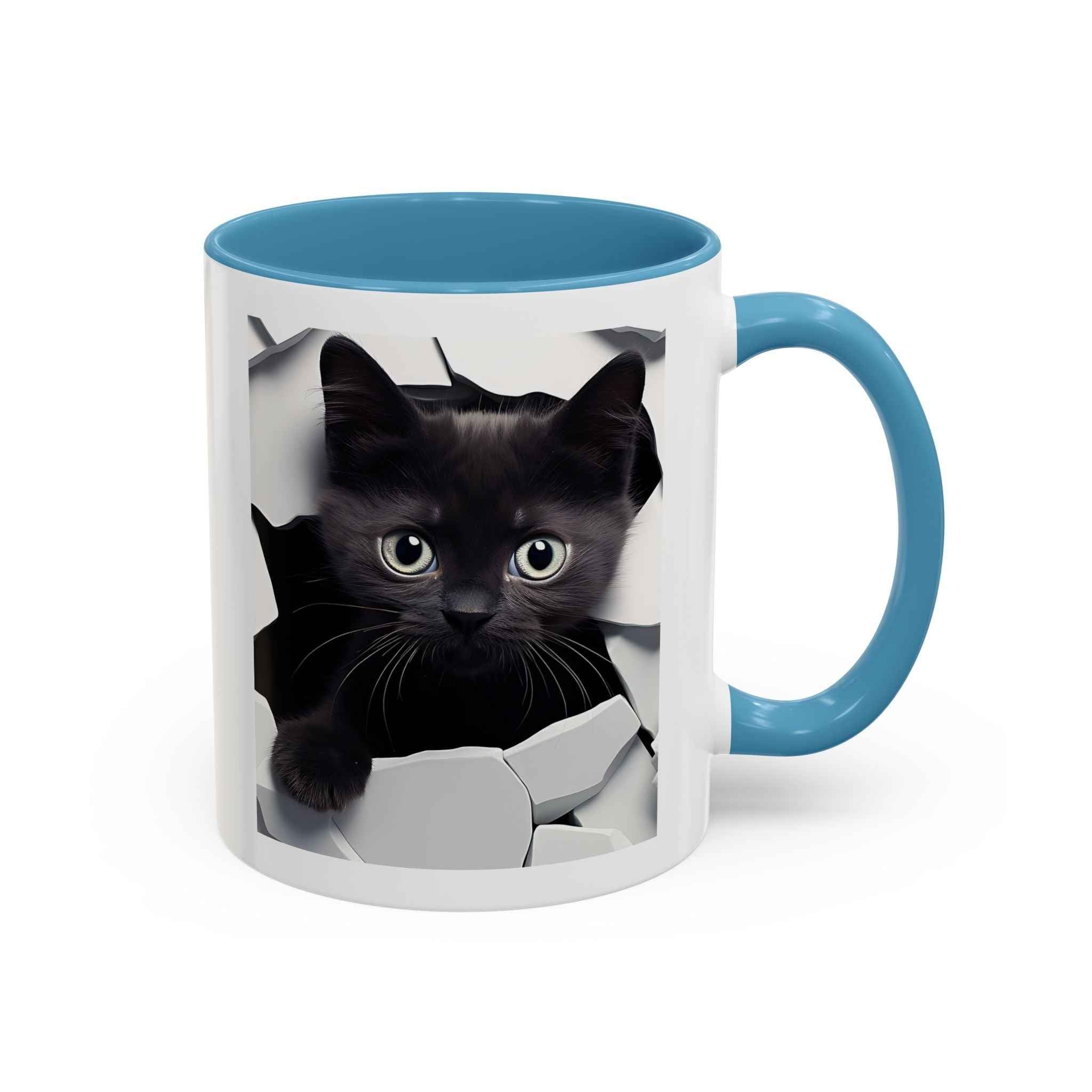 Black Kitten Peek Coffee Mug – Cute Cat Accent Mug (11/15oz)