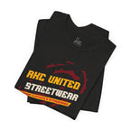 Black t-shirt with 'AXC United Streetwear' logo on a white background