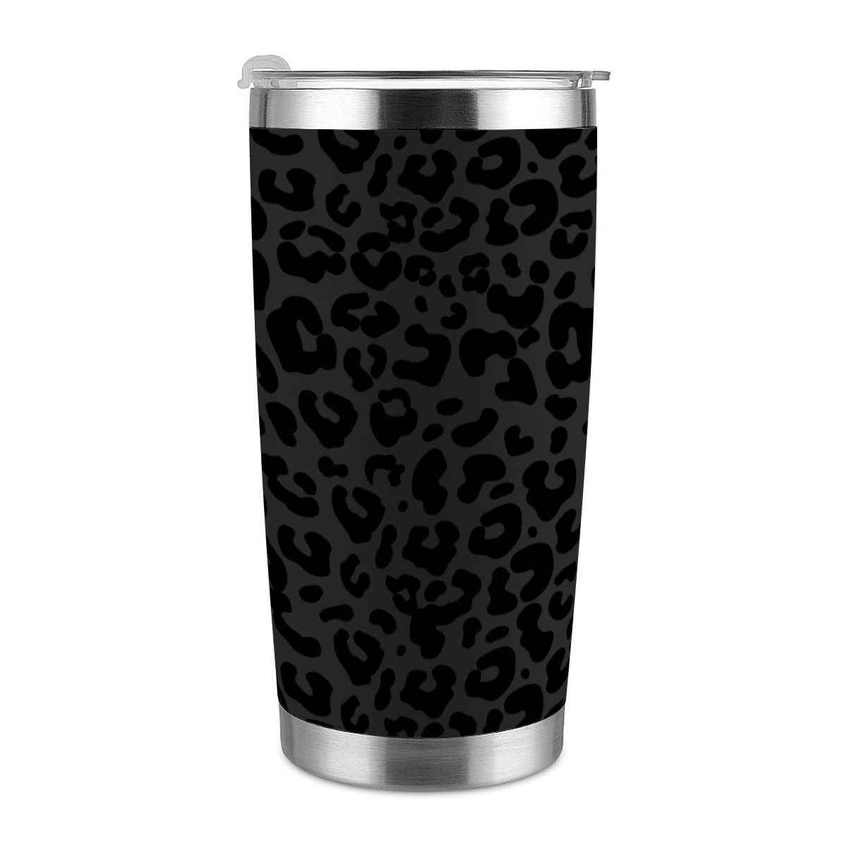 20oz Tumbler with Lid and Straw (Made in USA) Black Leopard Pattern
