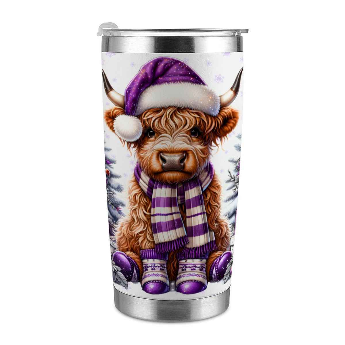 20oz Tumbler with Lid and Straw (Made in USA) purple highland cow