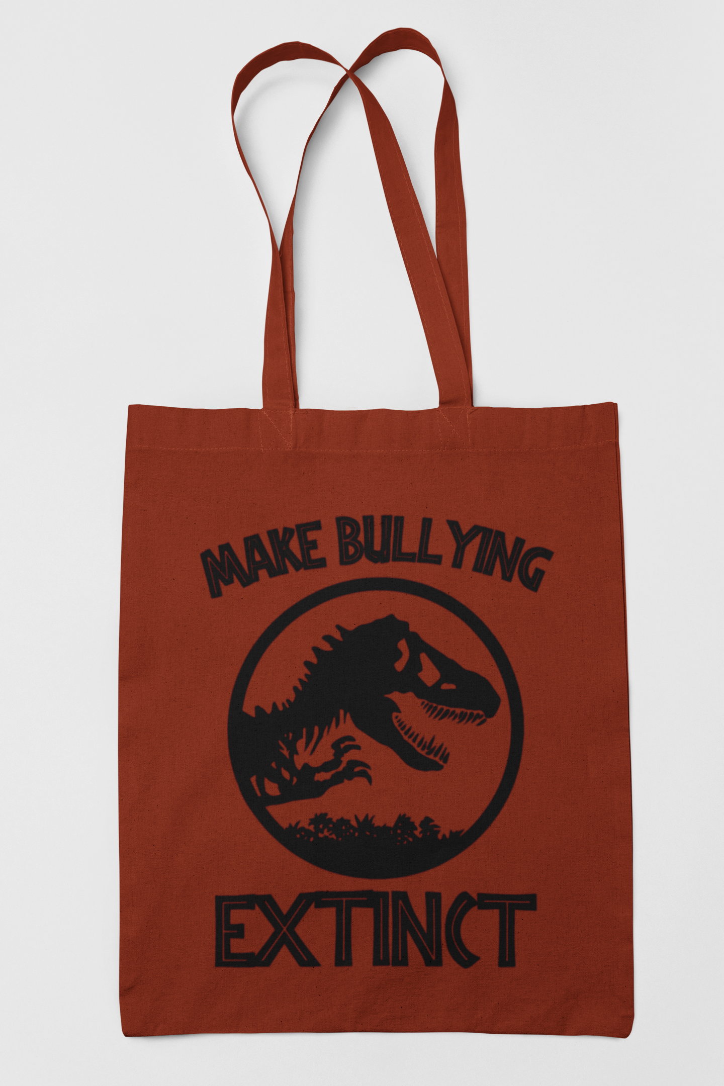 Dinosaur Canvas Tote Bag Rust Orange, 15"x16", Reusable Shopping Bag with T-Rex Design, Eco-Friendly Carry-All