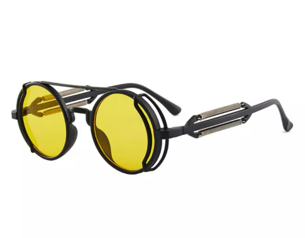 Gothic Steampunk Sunglasses Luxury Men and Women Retro Round Pc Frame Sunglasses, Yellow